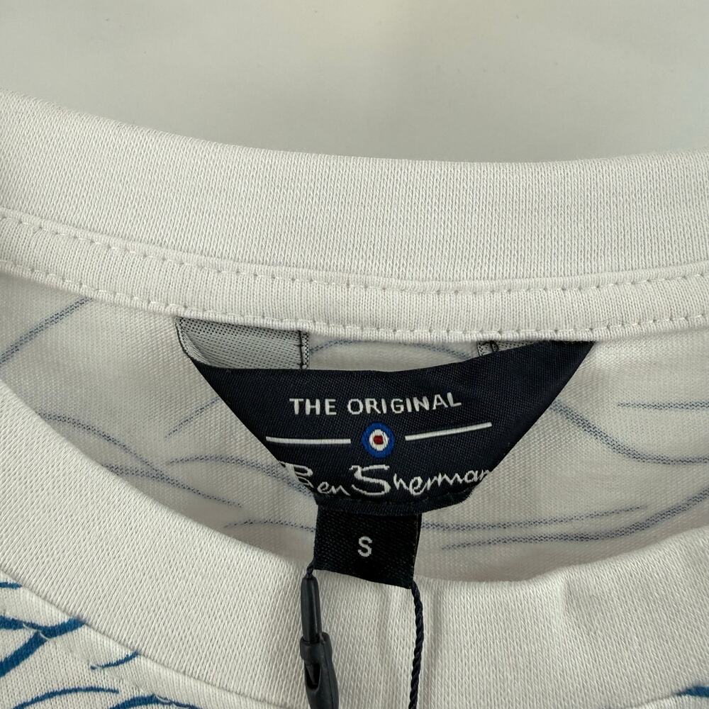Ben Sherman Shirt Men's Size Small NWT Short Sleeve T-Shirt White Blue Wave - Picture 3 of 12